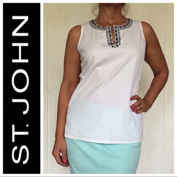 ST. JOHN SPLIT NECK EMBELLISHED SLEEVELESS TOP 8 - Picture 2 of 8